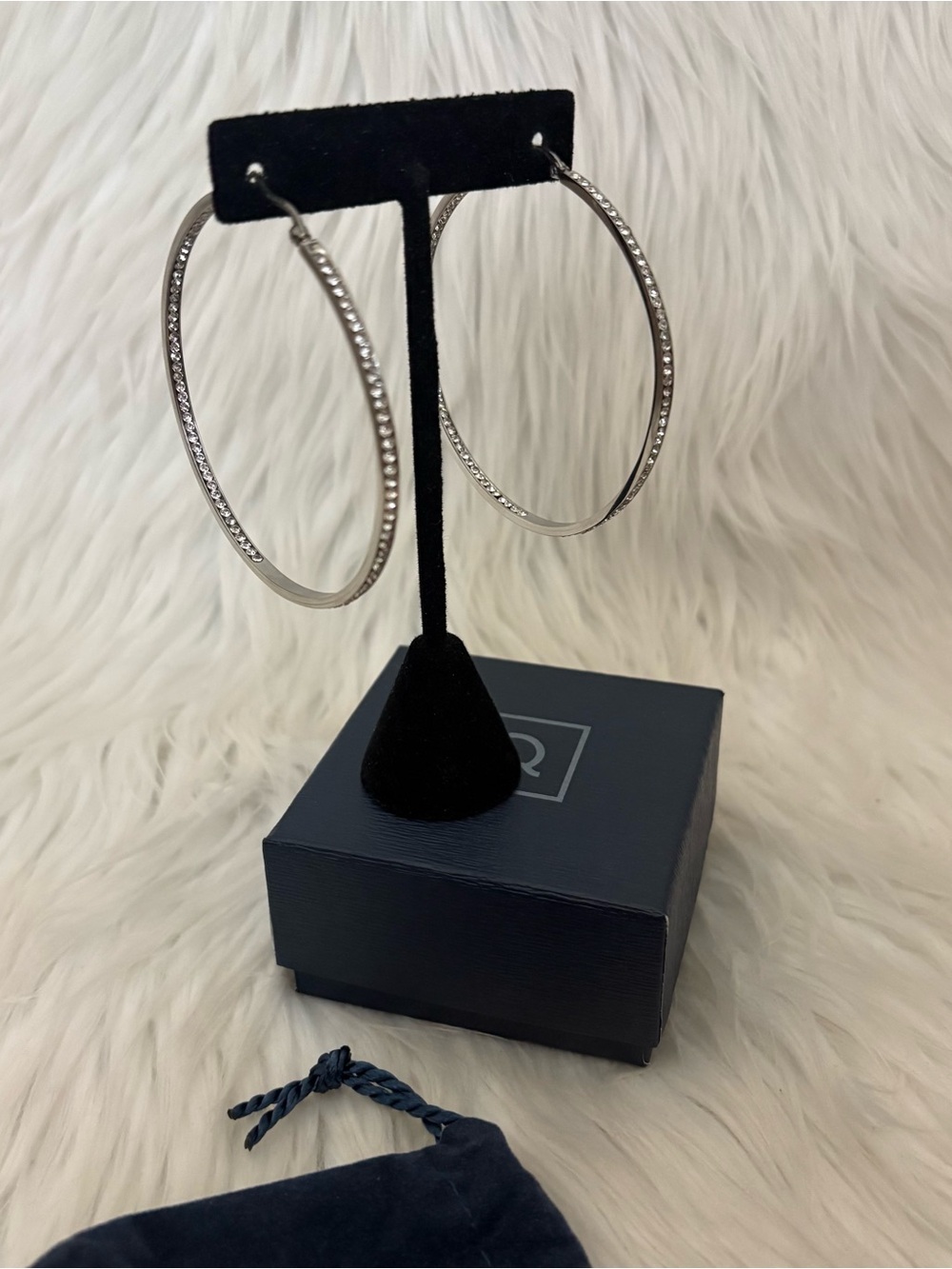 QVC LARGE 2.5” inch Stainless Steel Inside Out Stone Crystal Hoop Earrings - Picture 4 of 8